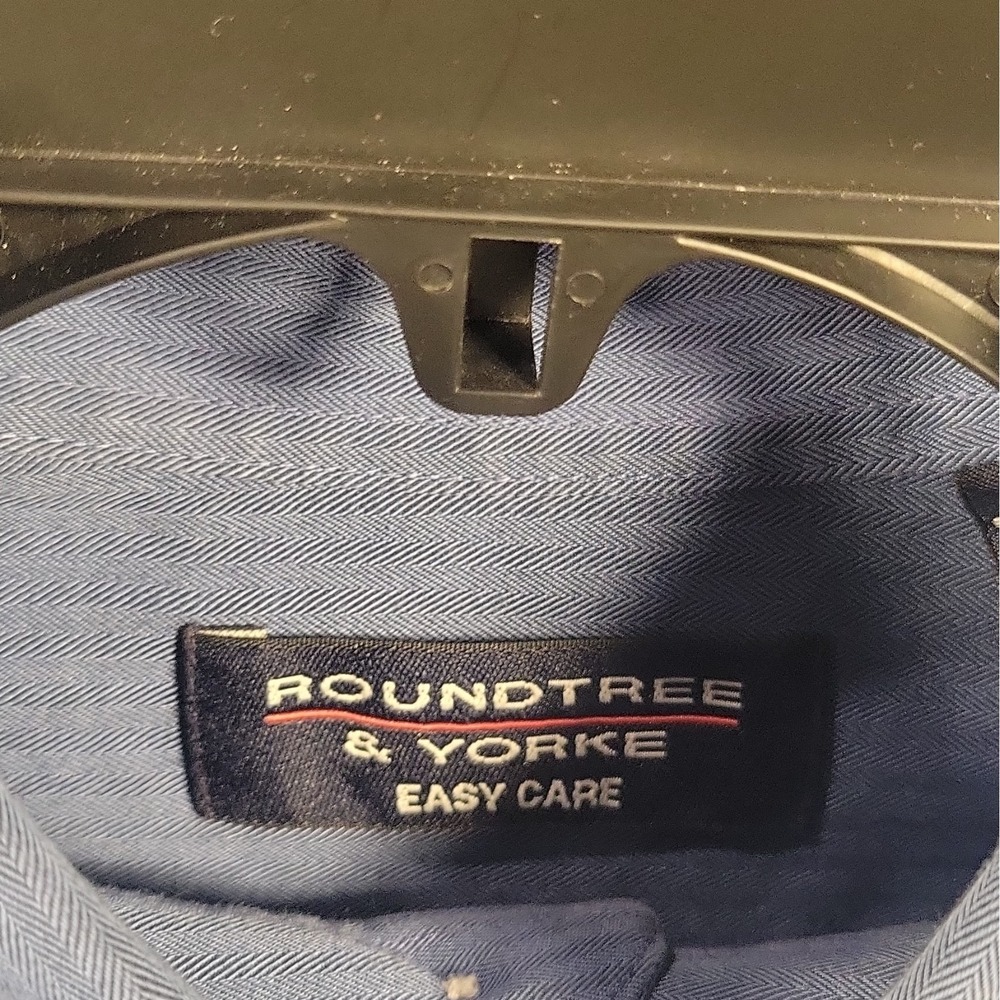 Roundtree & Yorke Easy Care Traditional Fit Blue Herringbone Dress Shirt LT - Picture 8 of 14